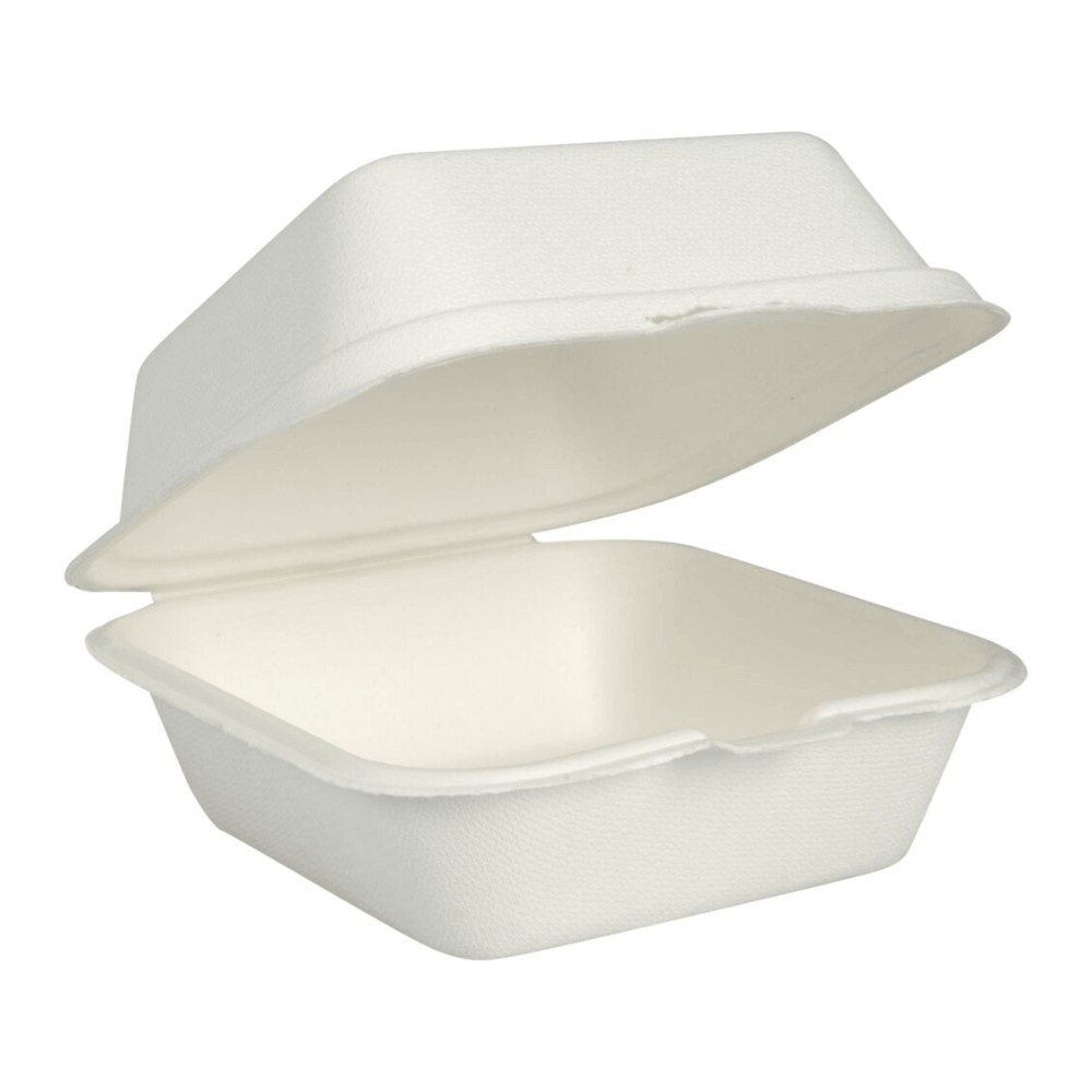 Hamburgerbox, 15,3 x 14,7 x 8,2cm, vit sockerrör - 50 st/fp